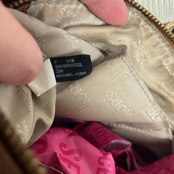 Michael Kors Hudson Large Satchel Camel Brown Dark Tan Leather Bag Gold Accents - Picture 7 of 14